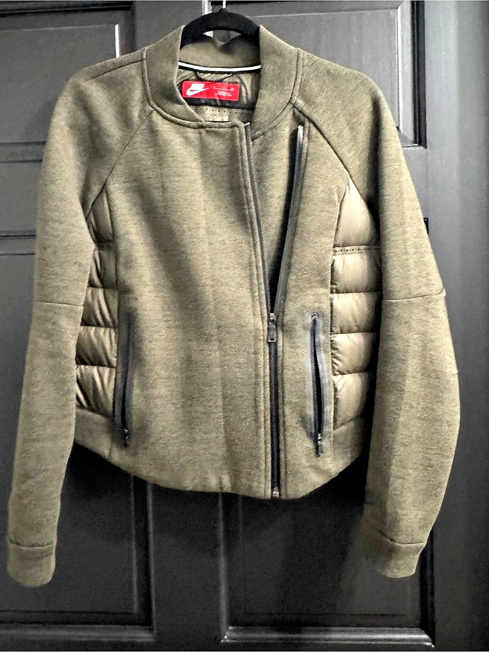 Nike Tech Fleece Aeroloft Moto Jacket Women'Small Puffer Green & Brown Small